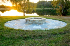 Mortared firepit with dry-laid flagstone patio