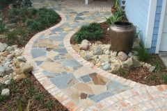 Mortared brick and stone entrance path