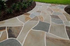 Dry-laid flagstone patio with mortared joints